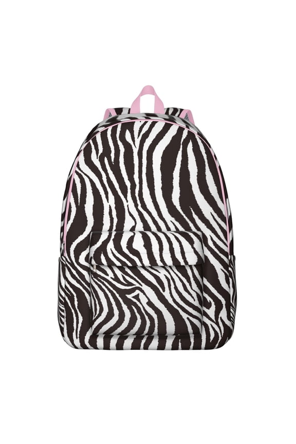 Zebra Print School Backpack, Modern Abstract Zebra Stripes Daypack with Black and White Aesthetic, Fashion Style for Teens