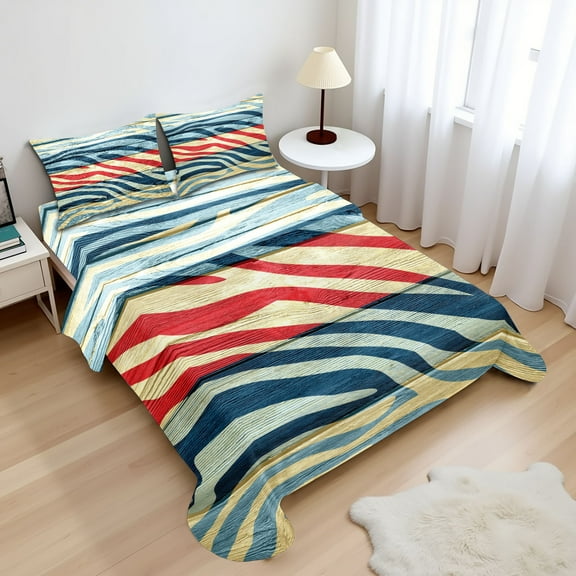 Ambesonne Rustic Fitted & Top Sheet Set with Shams, Country Zebra on Wood, Navy Red Yellow