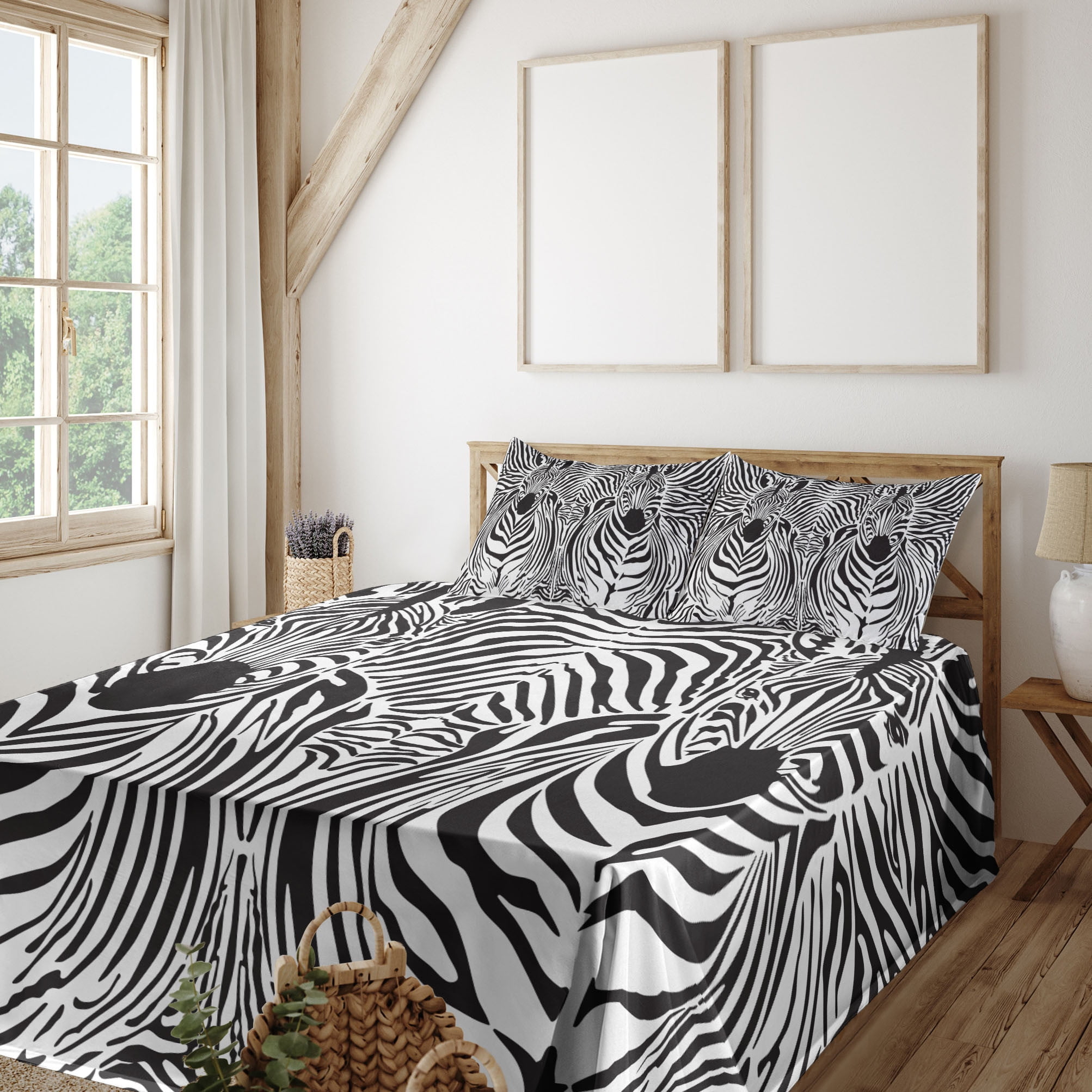 Zebra Print Sheet Set, Illustration Pattern Zebras Skins Background