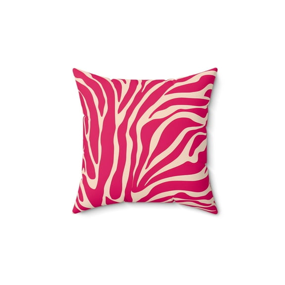 Zebra Print Square Pillow, Red Pink Luxury Home Decor Cushion, Animal Print Glamorous Throw Pillow, Off-White Decorative Pillow, Spun