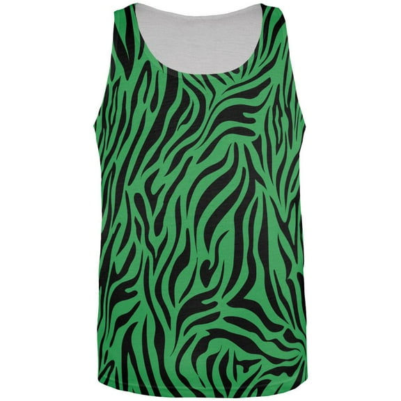 Zebra Print Sublimated Green All Over Adult Tank Top - Small