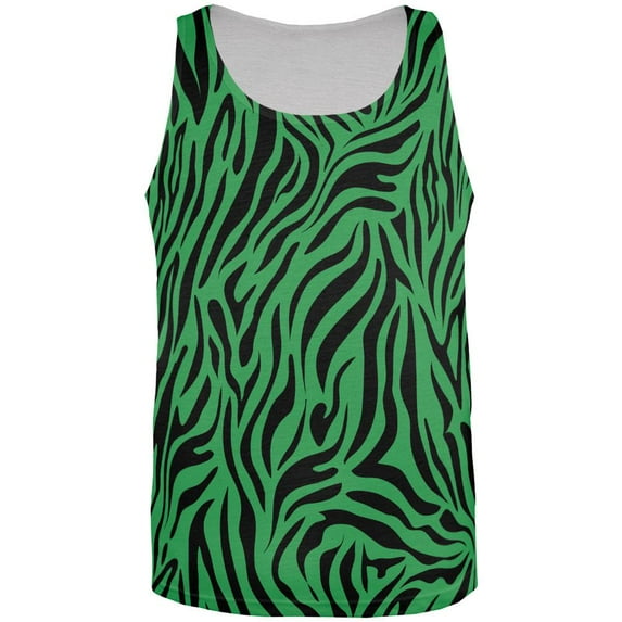 Zebra Print Sublimated Green All Over Adult Tank Top - Small
