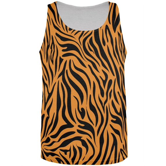 Zebra Print Sublimated Orange All Over Adult Tank Top - Medium