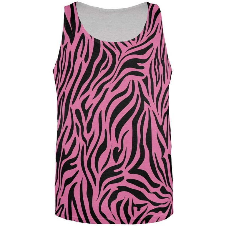 Zebra Print Animal Shirt, Sublimated Pink & Black Adult Tank