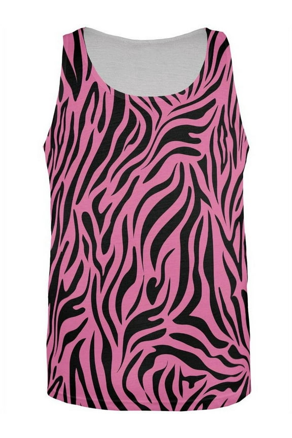 Zebra Print Sublimated Pink All Over Adult Tank Top - Large