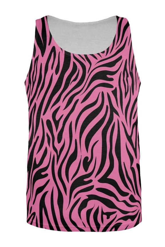 Zebra Print Sublimated Pink All Over Adult Tank Top - Small