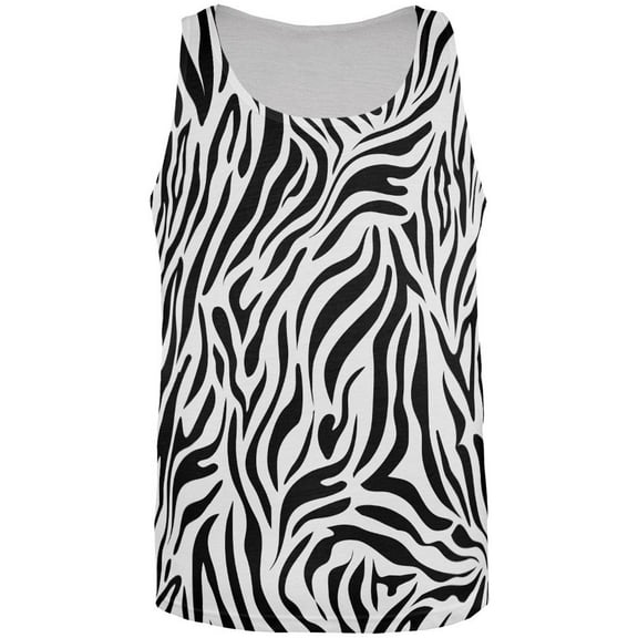 Zebra Print Sublimated White All Over Adult Tank Top - Small