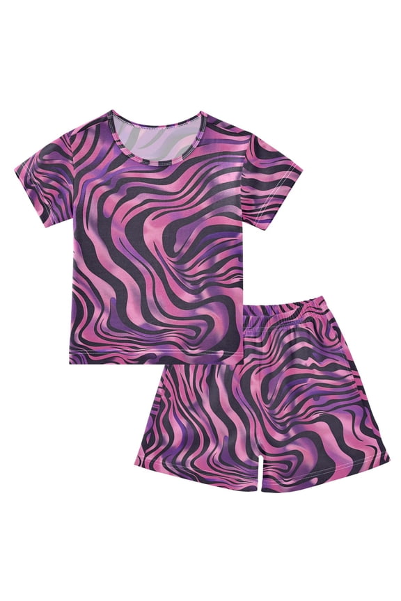 Zebra Print Summer Pajama Set Soft Cotton Short Sleeve Sleepwear 2PCS Pajama Sets Breathable Lounge Set Size 10Y