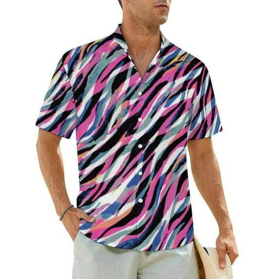 Zebra Print Summer Shirt For Mens Vacation Black and Red Stripes Casual Shirts Short Sleev