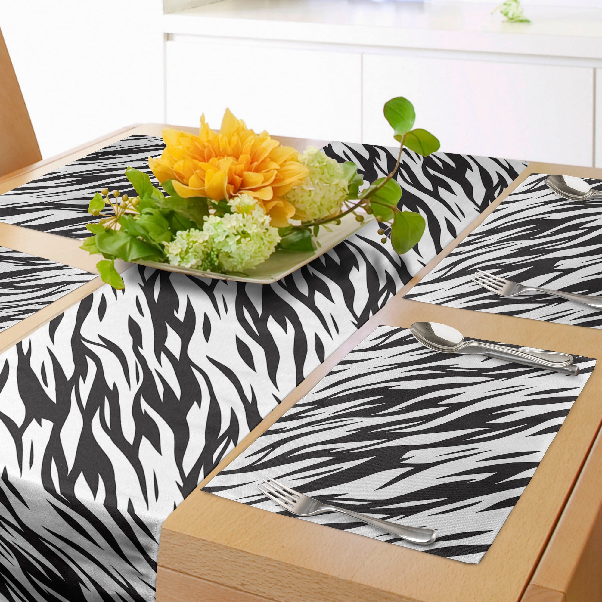 Zebra Print Table Runner & Placemats, Exotic Savanna Inspired Animal