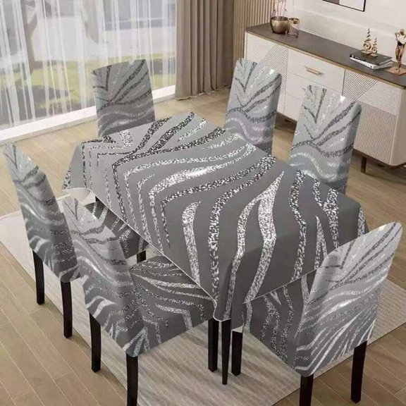 Zebra Print Tablecloth With Metallic Silver Gray Finish - 1 Piece