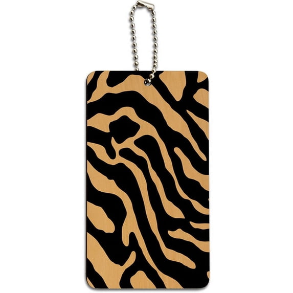 Zebra Print Tan Wood ID Tag Luggage Card for Suitcase or Carry-On