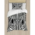 thumbnail image 1 of Zebra Print Twin Size Duvet Cover Set, Illustration Pattern Zebras Skins Background Blended Over Zebra Body Heads, Decorative 2 Piece Bedding Set with 1 Pillow Sham, Black White, by Ambesonne, 1 of 3