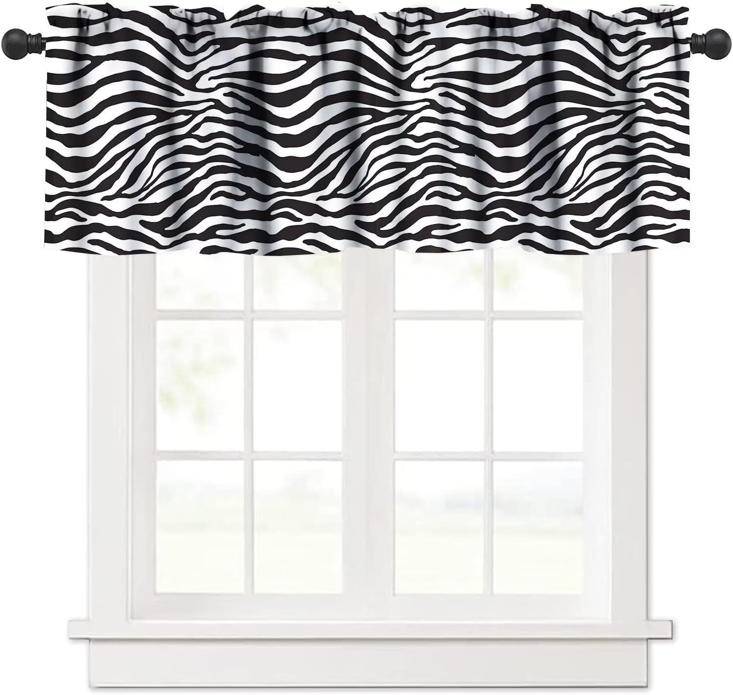 Zebra Print Valance Curtain Simplistic Exotic Savanna Animal Skin