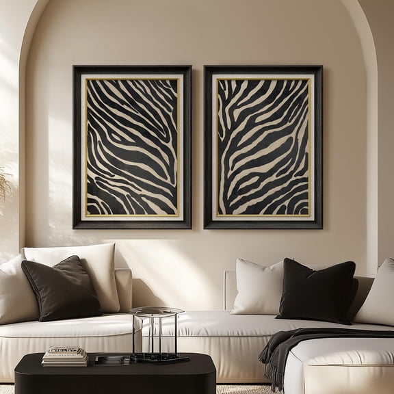 Zebra Print Wall Art Black & Beige Animal Pattern Prints Modern Safari Decor for Living Room Set 2