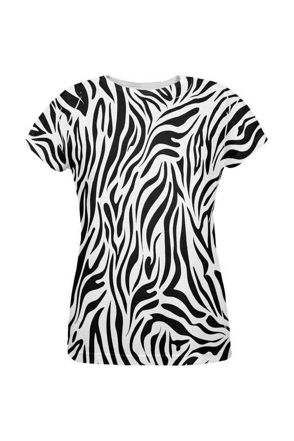 Zebra Print White All Over Womens T-Shirt - X-Large