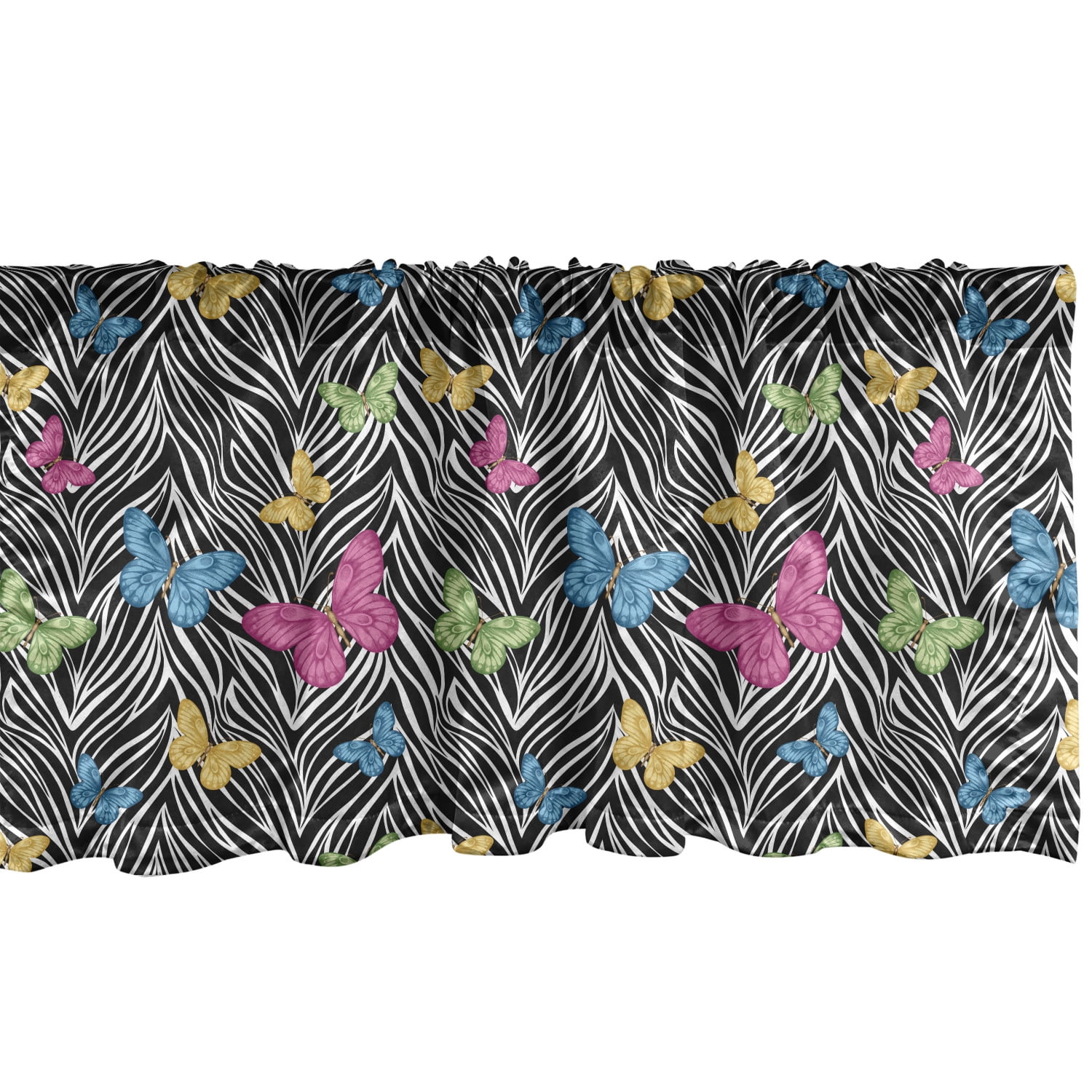 Zebra Print Window Valance Pack of 2, Colorful Butterflies on Zebra