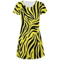 thumbnail image 1 of Zebra Print Yellow All Over Juniors V-Neck Dress, 1 of 1