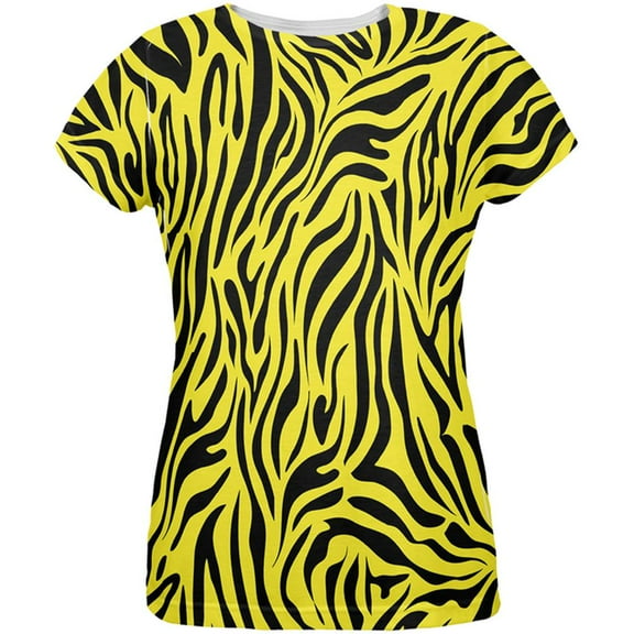 Zebra Print Yellow All Over Womens T-Shirt