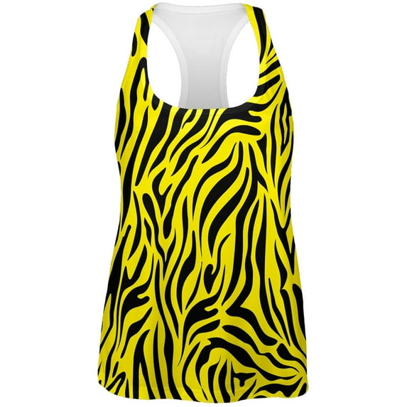 Zebra Print Yellow All Over Womens Tank Top - Small