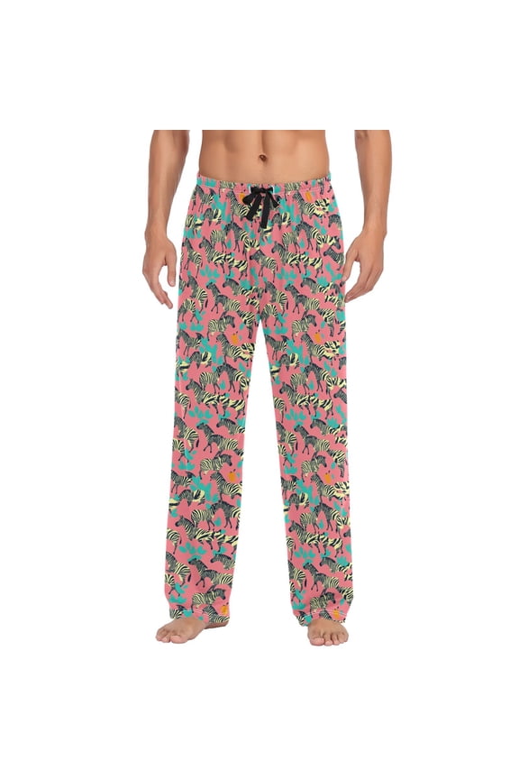 Zebra Print on Pink Background Mens Pajama Pant Sleep and Lounge Bottons with Pockets
