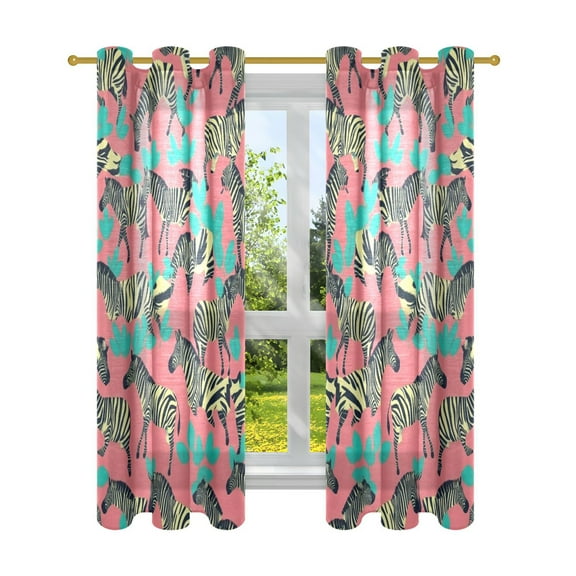 Zebra Print on Pink Background Semi Sheer Curtains for Living Room Bedroom Set of 2 Insulated Window Drapes