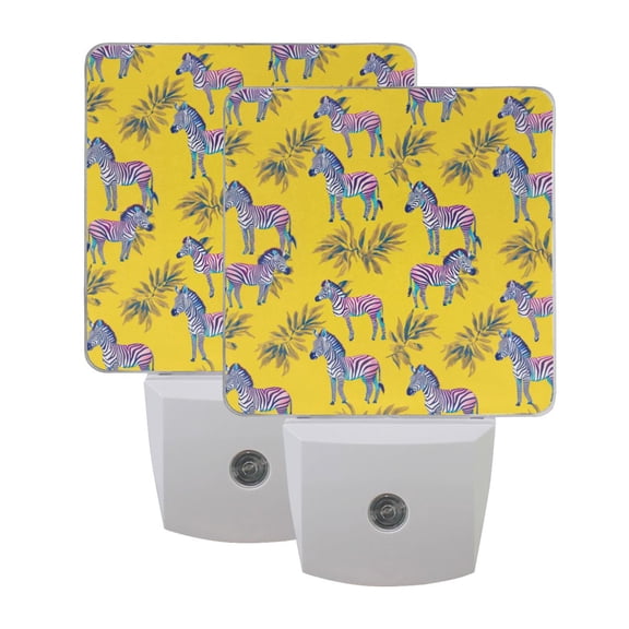 Zebra Print on Yellow LED Night Light with Smart Sensor Plug Into Wall Dusk to Dawn 2 packs