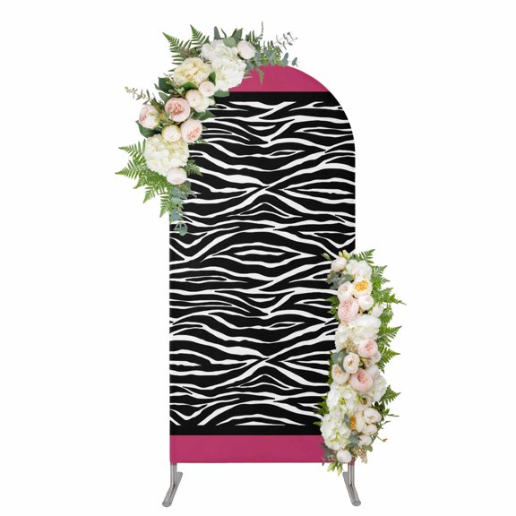 Zebra Printed Arch Backdrop Cover 4FT, Modern Geometric Balck White Stripes Spandex Fitted Stretchy Arch Stand Covers, Round Top Chiara Backdrop Cover for Wedding Party Birthday Baby Shower