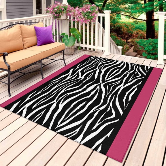 Zebra Printed Outdoor Rug 5x7 Ft, Non Slip Washable Area Rug, Modern Geometric Balck White Stripes Patio Rugs Carpet Runner, Large Floor Mat for Indoor/Outdoor Deck Porch Camping