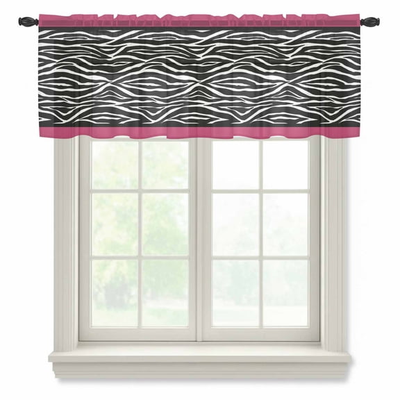 Zebra Printed Sheer Curtains Valances for Windows Modern Geometric Balck White Stripes Chiffon Kitchen Valances for Cafe, Rod Pocket Voile Window Treatments Curtains for Living Room Bedroom, 42"x18"