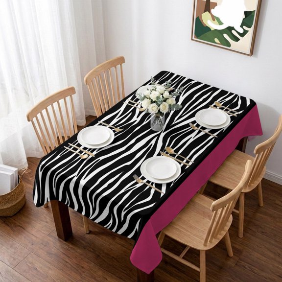 Zebra Printed Table Cloth Waterproof Tablecloths, Modern Geometric Balck White Stripes Tablecloth Dining Table Cover for Kitchen Party Tabletop Outdoor, Rectangle Tablecloth 60x84 Inch
