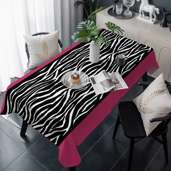 Zebra Printed Table Cloth Waterproof Tablecloths, Modern Geometric Balck White Stripes Tablecloth Dining Table Cover for Kitchen Party Tabletop Outdoor, Rectangle Tablecloth 60x120 Inch