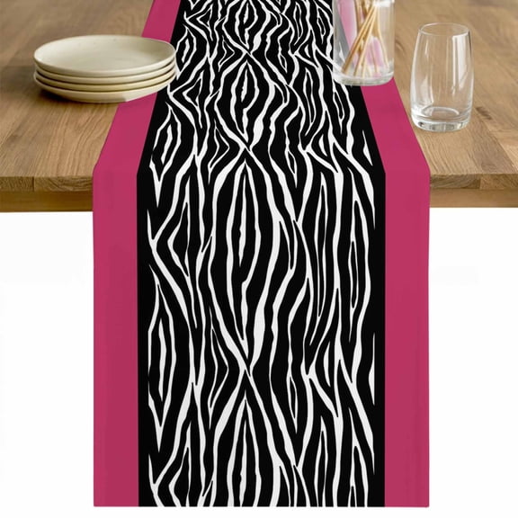 Zebra Printed Table Runner 70 Inches Long Farmhouse Dress Scarves, Modern Geometric Balck White Stripes Dining Tablerunner for Coffee Table/Kitchen Island/Party Décor, 13" x 70"