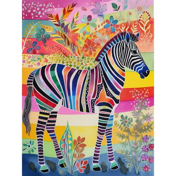 Zebra Rainbow Floral Abstract Folk Art Extra Large XL Wall Art Poster Print