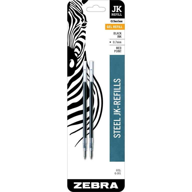 Refill for Zebra JK G-301 Gel Rollerball Pens, Medium Conical Tip, Black Ink, 2/Pack