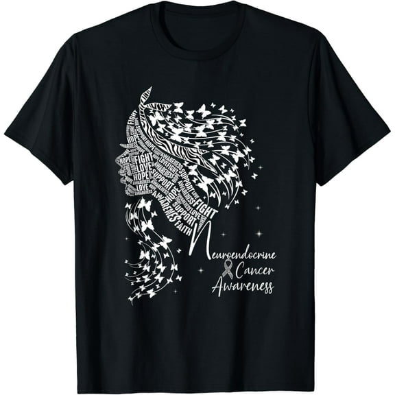 Zebra Ribbon Butterfly Neuroendocrine Cancer Awareness T-Shirt mens t shirt，black，women，funny，misfits，men，journey
