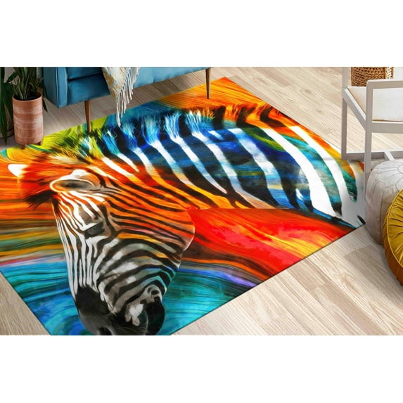 Zebra Rug, 3D Printed Rugs, Colorful Rugs, Animal Rug, Entry Rug, Home Decor Rugs, Stair Rugs, African Animals Rug, Housewarming Gift Rugs, 5.2'x7.5' - 160x230 cm
