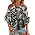 thumbnail image 1 of Zebra Rug Tropical Boots Awesome Women's V-Neck Blouse With 3/4 Ruffled Bell Sleeves Casual Top Ladies Blouses, 1 of 7