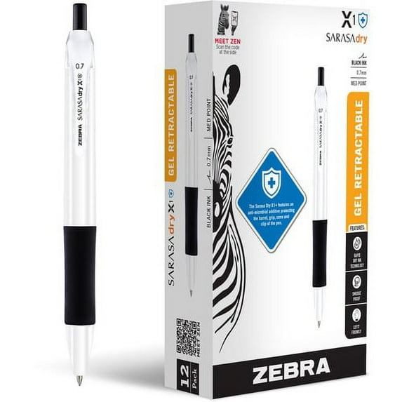 Zebra SARASA dry X1+ Gel Pen - Medium Pen Point - 0.7 mm Pen Point Size - Refillable - Retractable - Black Gel-based, Dry Ink - White Plastic Barrel - 12 / Dozen | Bundle of 2 Dozen