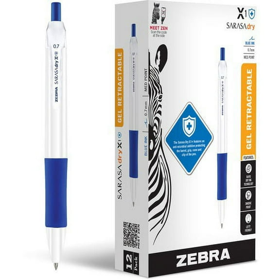 Zebra SARASA dry X1+ Gel Pen - Medium Pen Point - 0.7 mm Pen Point Size - Refillable - Retractable - Blue Gel-based, Dry Ink - White Plastic Barrel - 12 / Dozen | Bundle of 5 Dozen