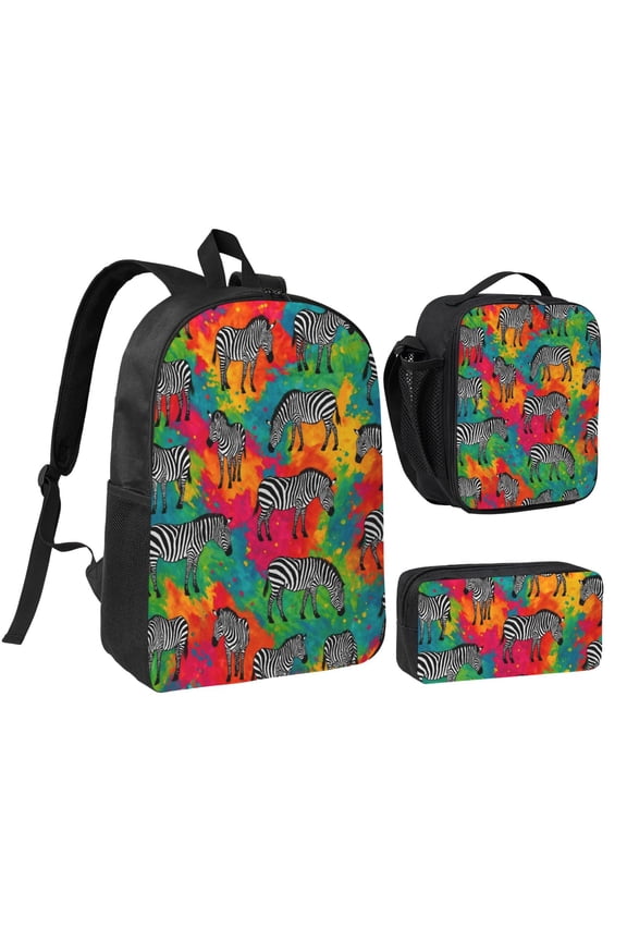 Zebra Safari Backpack Set 3pc Including Backpack, Lunch Bag and Pen Bag Combination