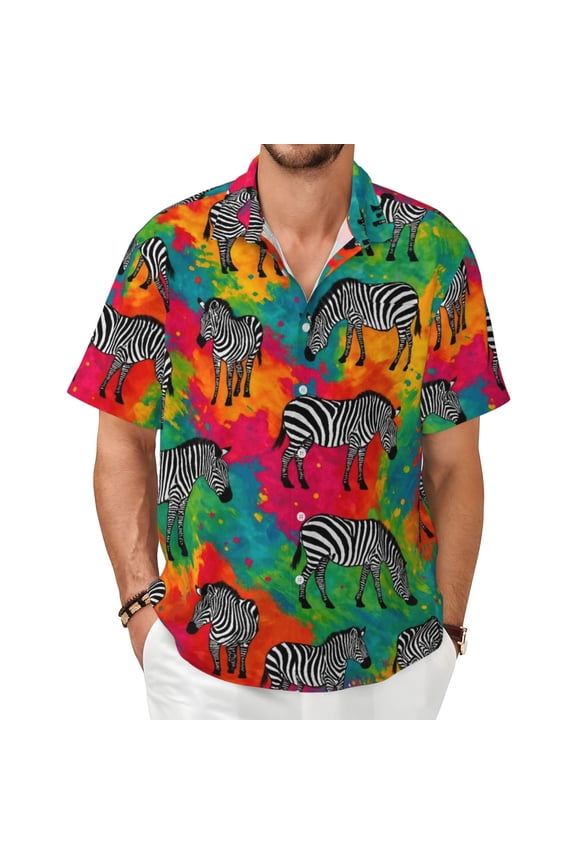 Zebra Safari Men's Shirts Short-Sleeved with All-Over Prints Button-Up Shirts