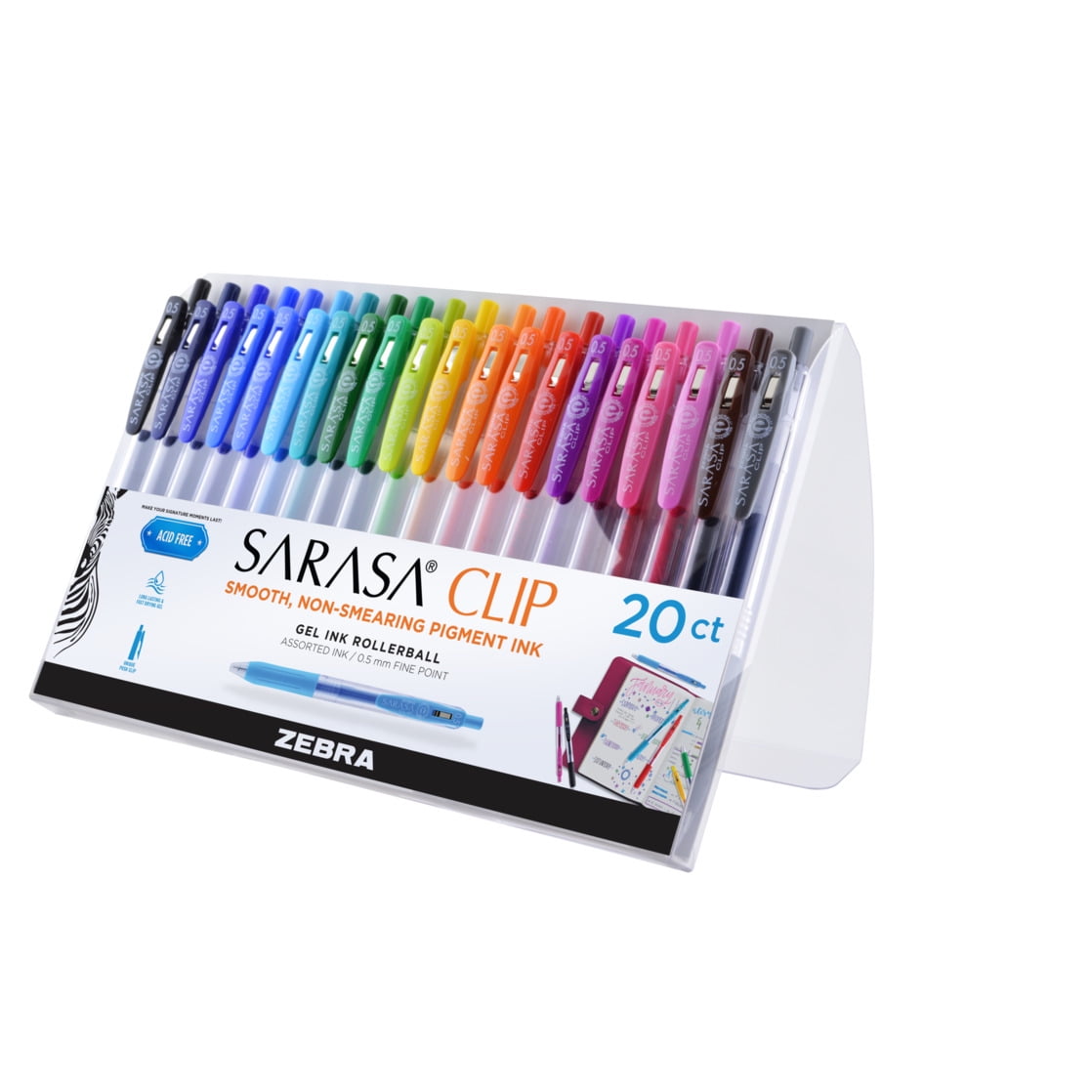 Walmart Coupons of Zebra Sarasa Clip Retractable Gel Ink Pens, Fine Point 0.5mm, Assorted colors, 20-Pack
