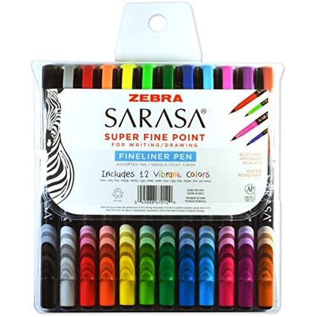 Zebra Sarasa Fineliner Pen, 0.8mm, Assorted, 12-Count