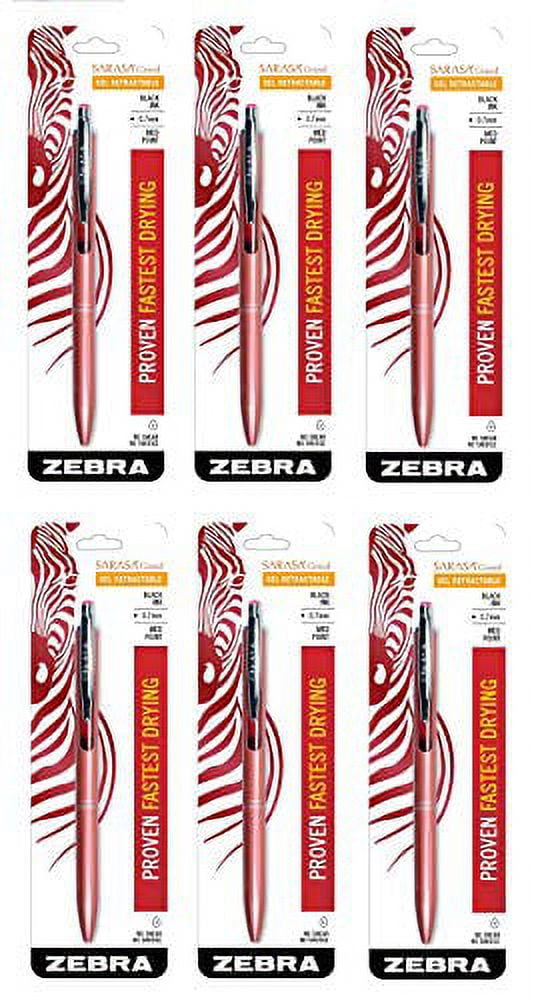Zebra Sarasa Grand, Retractable Gel Ink Pen, Rose Gold Barrel, Medium Point, 0.7mm, Black Ink, Sold as 6 Pack