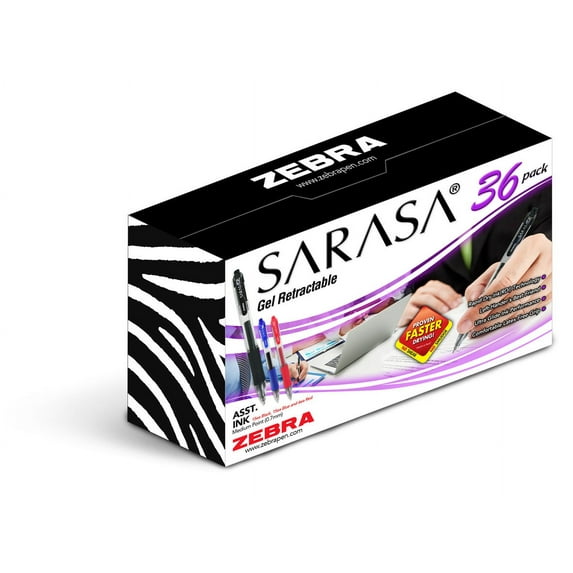 Zebra Sarasa Retractable Gel Ink Pens, 0.7mm, Assorted Colors, 36-Pack