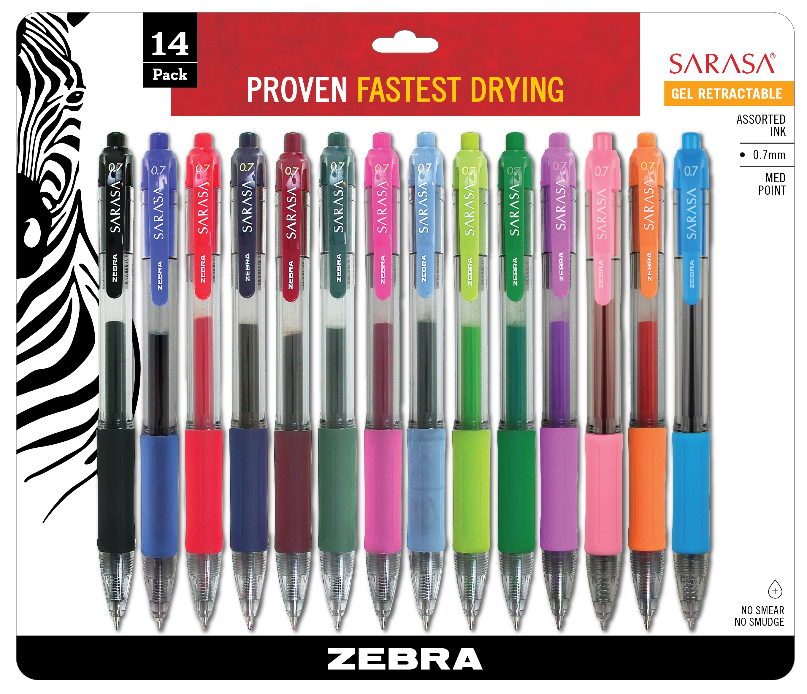 Zebra Sarasa Retractable Gel Ink Pens, Medium Point 0.7mm, Assorted Color Rapid Dry Ink, 14-Count - image 1 of 2