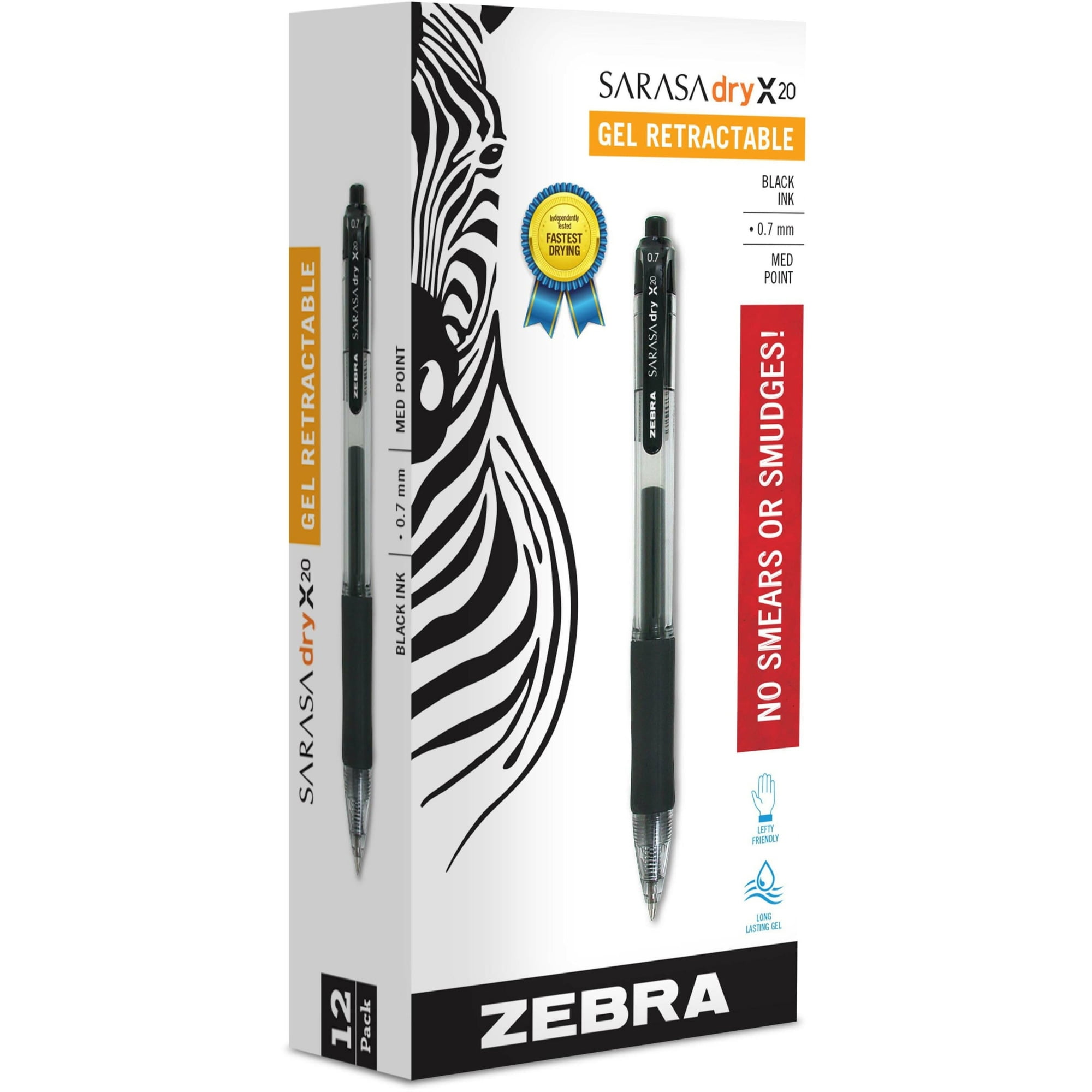 SarasA Zebra Sarasa Dry X20 Retractable Gel Ink Pens, Medium Point, 0.7mm