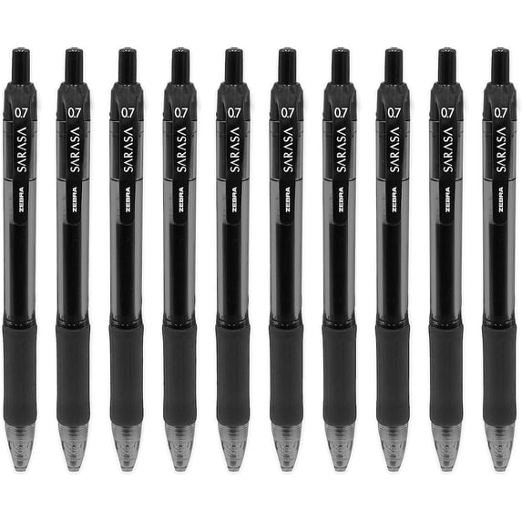 Zebra - Sarasa Retractable Gel Ink Rollerball - Fast Drying - 0.7mm - Black Ink (10)
