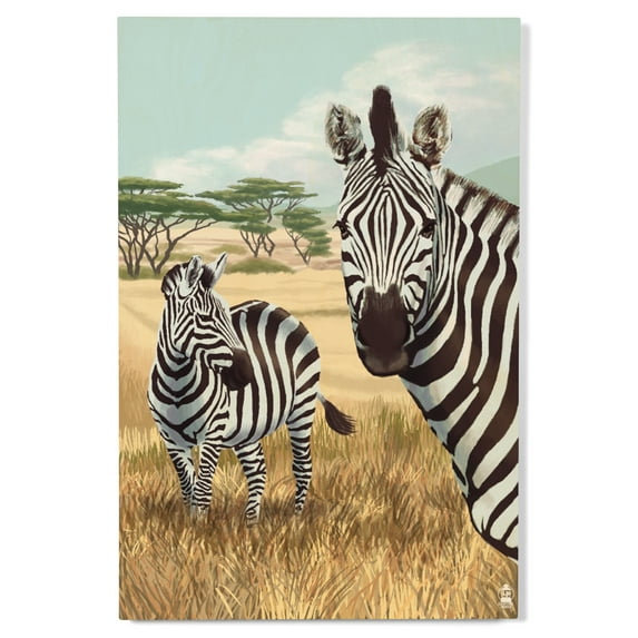 Lantern Press 12x18 Inch Premium Wood Sign, Ready to Hang Wall Decor, Zebra Scene